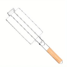 1pc Sausage Grill Net BBQ Tools 304 Stainless Steel Corn Grill Removable Folding Portable Grill Net Clip; Household Barbecue Tool; Kitchen Utensils