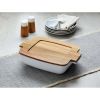 Better Homes & Gardens Ceramic Oven to Table Serveware Dish with Acacia Lid, 13.39 x 9.06 x 3.39 in
