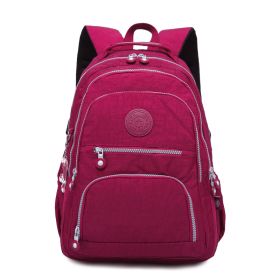 Tegaote Middle School Backpack Nylon Waterproof Large Capacity Simple And Lightweight Computer Bag (Option: Purplish Red-T1377)