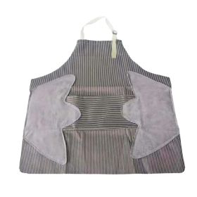 1pc Striped Linen Aprons, Adjustable Kitchen Cooking Apron, Cotton And Linen Machine Washable With 2 Pockets (Color: Coffee)