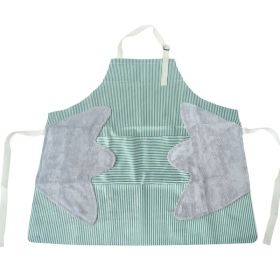 1pc Striped Linen Aprons, Adjustable Kitchen Cooking Apron, Cotton And Linen Machine Washable With 2 Pockets (Color: Green)