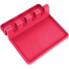 1pc Silicone Utensil Rest With Drip Pad For Multiple Utensils; Heat-Resistant; BPA-Free Spoon Rest & Spoon Holder For Stove Top (Color: Red)