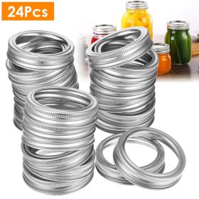24 Pcs Regular Mouth Canning Jar Metal Rings Split-Type Jar Bands Replacement (Color: Silver)