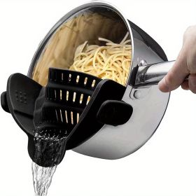1pc Silicone Pot Strainer And Pasta Strainer, Adjustable Silicone Clip On Strainer For Pots, Pans, And Bowls, Kitchen Gadgets (Quantity: 1 Pack Black)