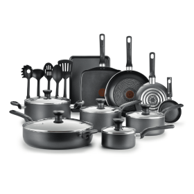 Easy Care Nonstick Cookware, 20 Piece Set, Grey, Dishwasher Safe (Actual Color: Gray)